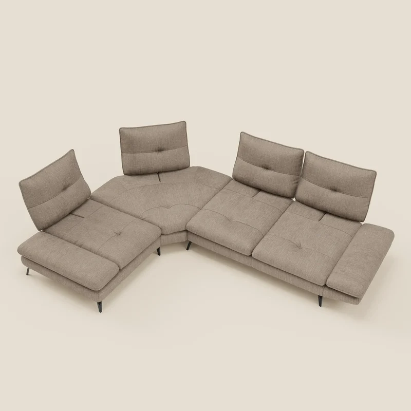 Ardex Canapé d'angle - dossiers coulissants et accoudoirs réglables en élégant tissu imperméable T06 taupe