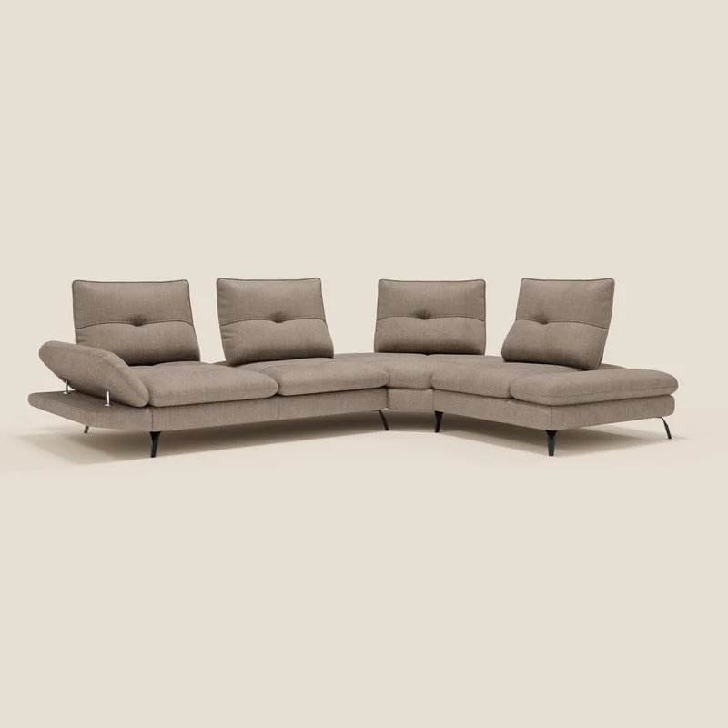 Ardex Canapé d'angle - dossiers coulissants et accoudoirs réglables en élégant tissu imperméable T06 taupe