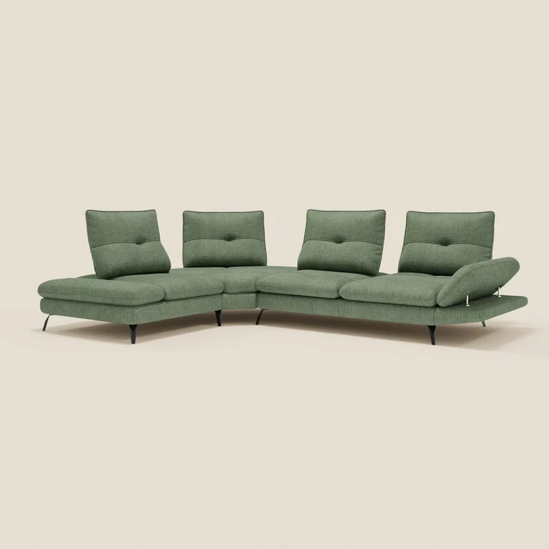 Ardex Canapé d'angle - dossiers coulissants et accoudoirs réglables en élégant tissu imperméable T06 vert