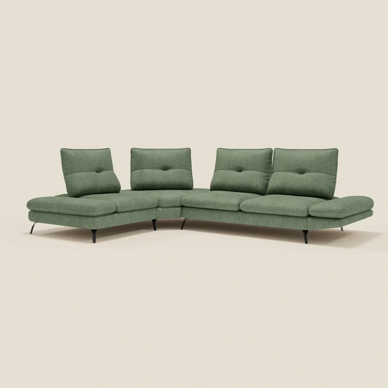 Ardex Canapé d'angle - dossiers coulissants et accoudoirs réglables en élégant tissu imperméable T06 vert