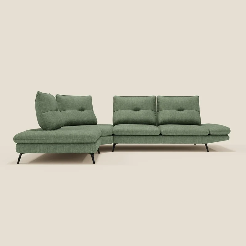 Ardex Canapé d'angle - dossiers coulissants et accoudoirs réglables en élégant tissu imperméable T06 vert