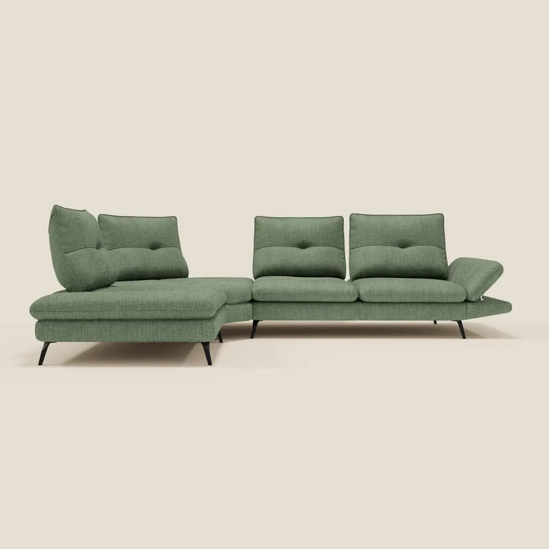 Ardex Canapé d'angle - dossiers coulissants et accoudoirs réglables en élégant tissu imperméable T06 vert