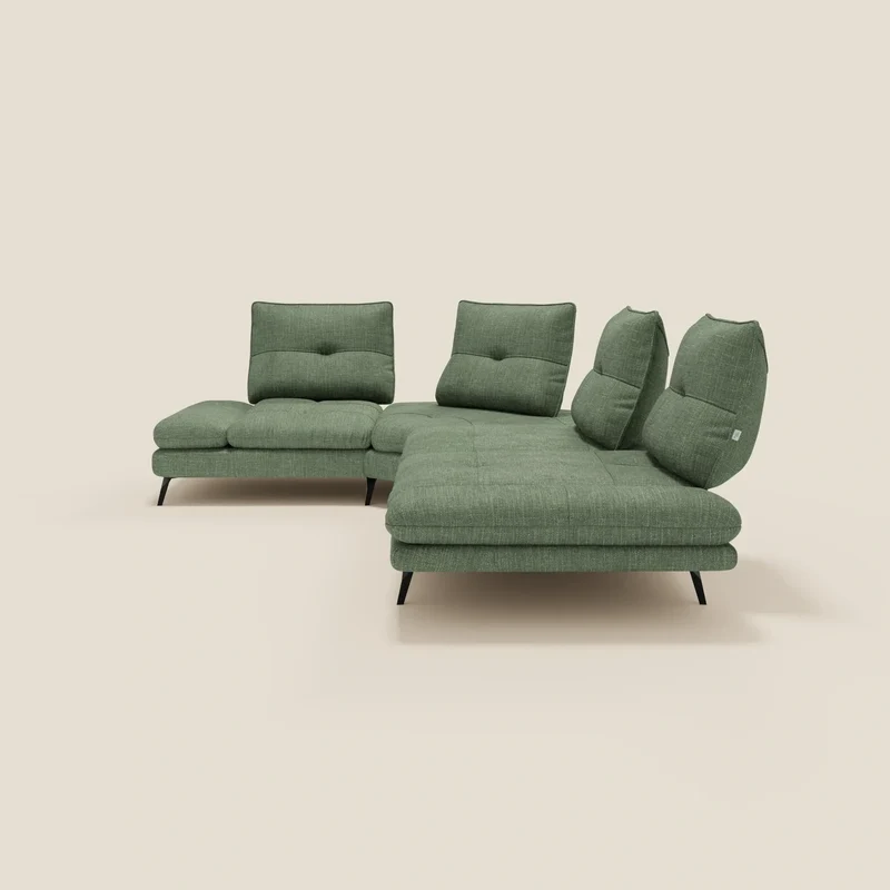 Ardex Canapé d'angle - dossiers coulissants et accoudoirs réglables en élégant tissu imperméable T06 vert