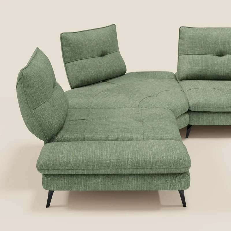 Ardex Canapé d'angle - dossiers coulissants et accoudoirs réglables en élégant tissu imperméable T06 vert