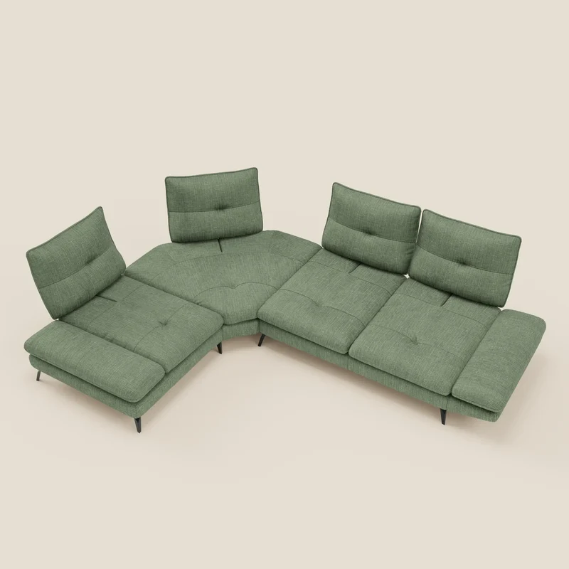 Ardex Canapé d'angle - dossiers coulissants et accoudoirs réglables en élégant tissu imperméable T06 vert