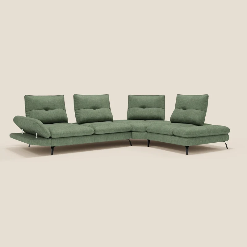 Ardex Canapé d'angle - dossiers coulissants et accoudoirs réglables en élégant tissu imperméable T06 vert