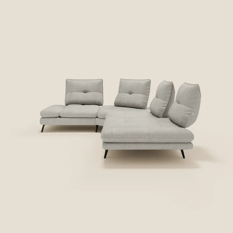 Ardex Canapé d'angle - dossiers coulissants et accoudoirs réglables en élégant tissu imperméable T06 gris clair