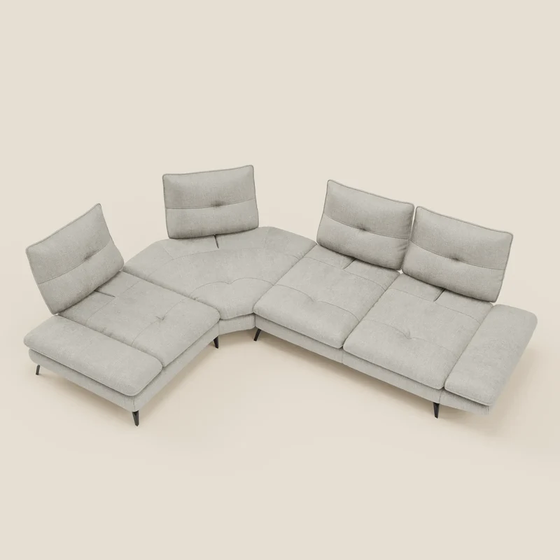 Ardex Canapé d'angle - dossiers coulissants et accoudoirs réglables en élégant tissu imperméable T06 gris clair