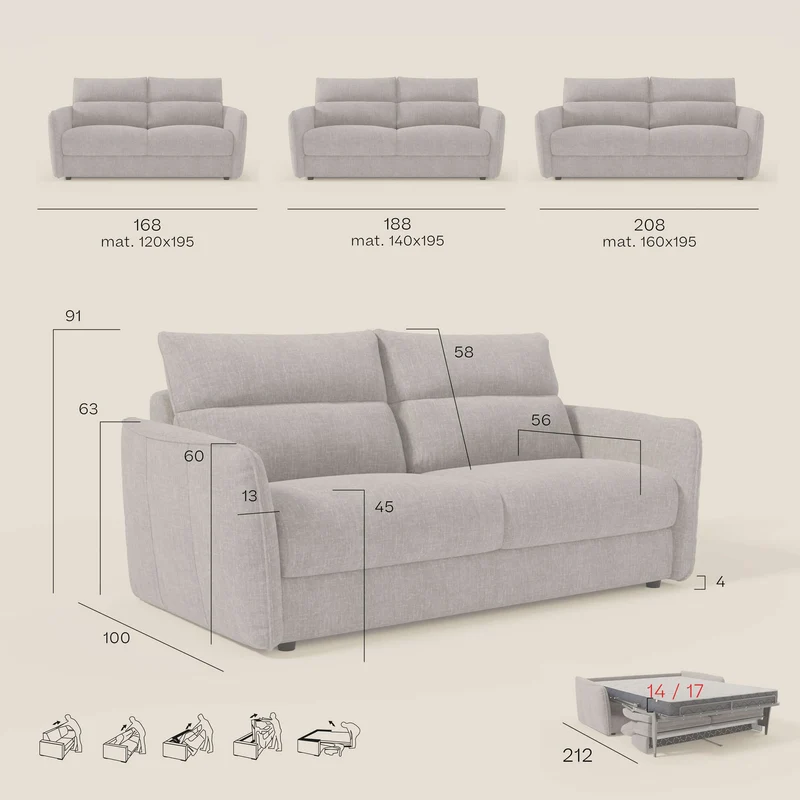 Elios Canapé convertible avec coussins de dossier souples en tissu détachable T24 anthracite