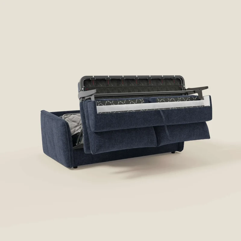 Elios Canapé convertible avec coussins de dossier souples en tissu détachable T24 bleu nuit