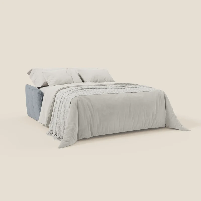 Elios Canapé convertible avec coussins de dossier souples en tissu détachable T24 bleu pastel