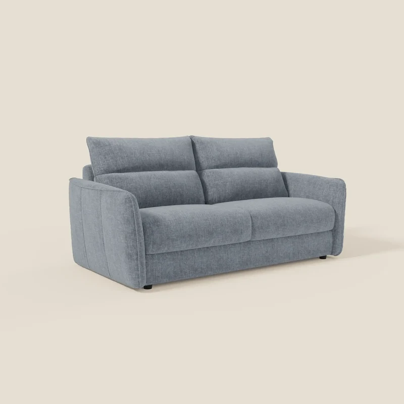 Elios Canapé convertible avec coussins de dossier souples en tissu détachable T24 bleu pastel