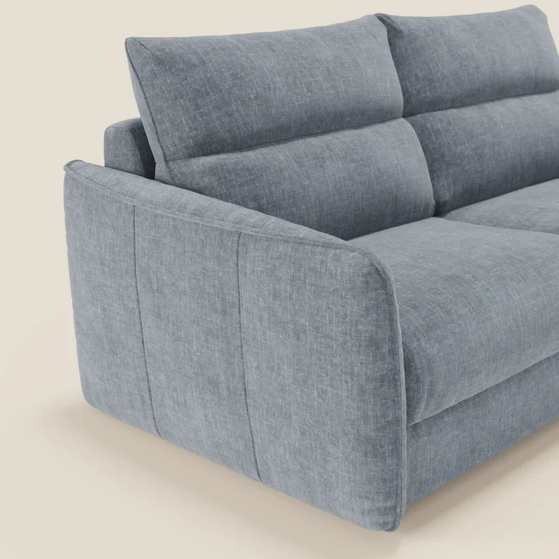 Elios Canapé convertible avec coussins de dossier souples en tissu détachable T24 bleu pastel