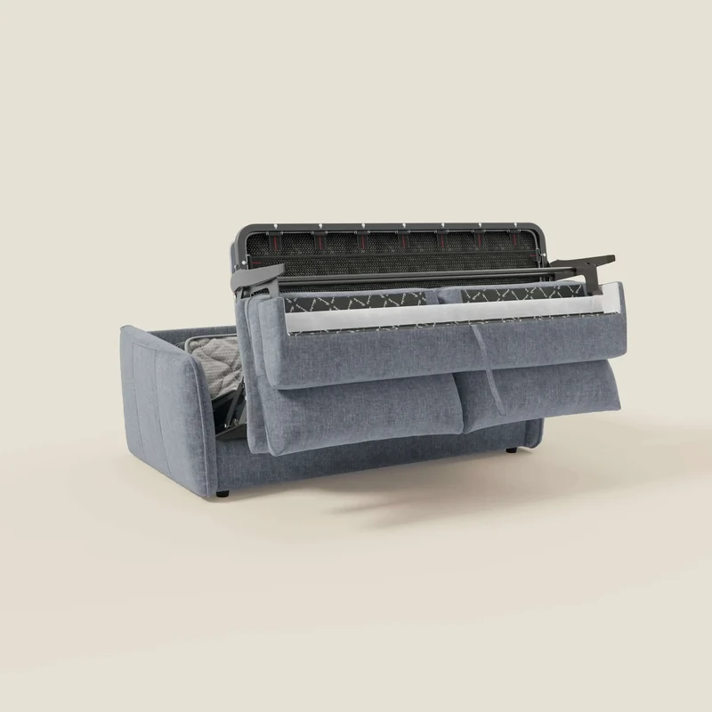 Elios Canapé convertible avec coussins de dossier souples en tissu détachable T24 bleu pastel
