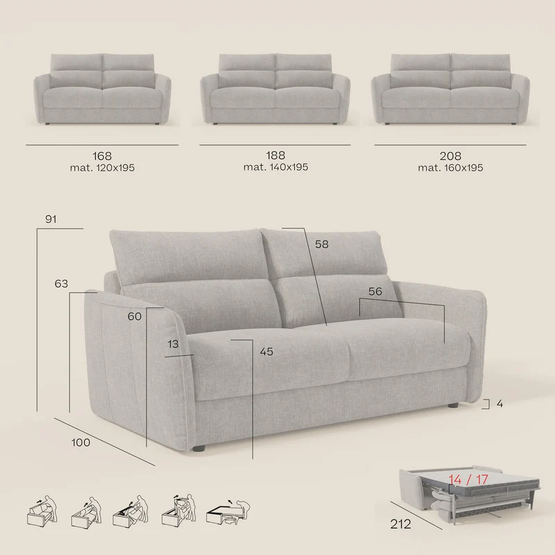 Elios Canapé convertible avec coussins de dossier souples en tissu détachable T24 vert olive