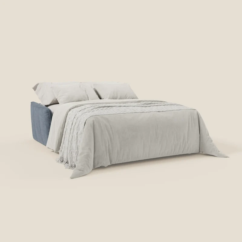 Elios Canapé convertible avec coussins de dossier souples en tissu détachable T24 bleu ardoise