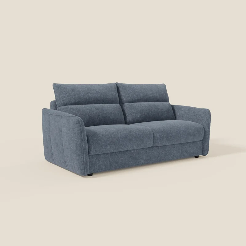 Elios Canapé convertible avec coussins de dossier souples en tissu détachable T24 bleu ardoise