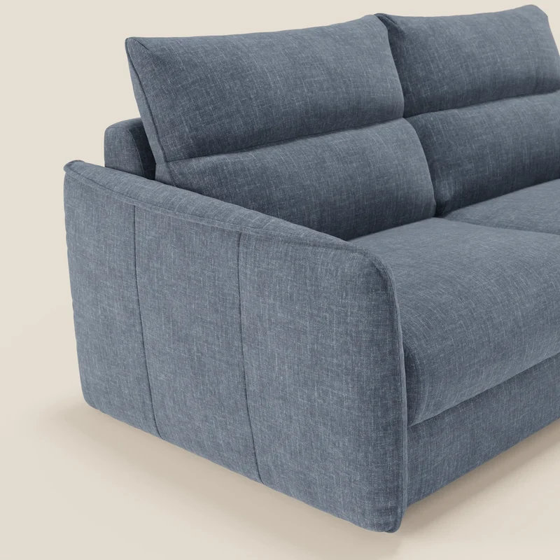 Elios Canapé convertible avec coussins de dossier souples en tissu détachable T24 bleu ardoise