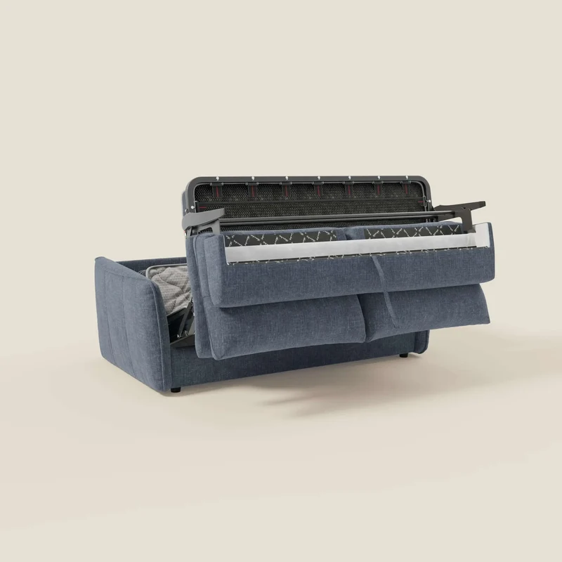 Elios Canapé convertible avec coussins de dossier souples en tissu détachable T24 bleu ardoise