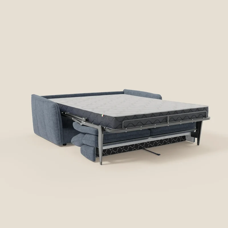 Elios Canapé convertible avec coussins de dossier souples en tissu détachable T24 bleu ardoise
