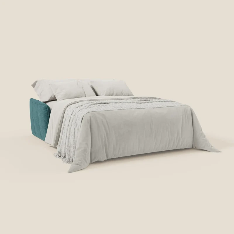 Elios Canapé convertible avec coussins de dossier souples en tissu détachable T24 bleu canard