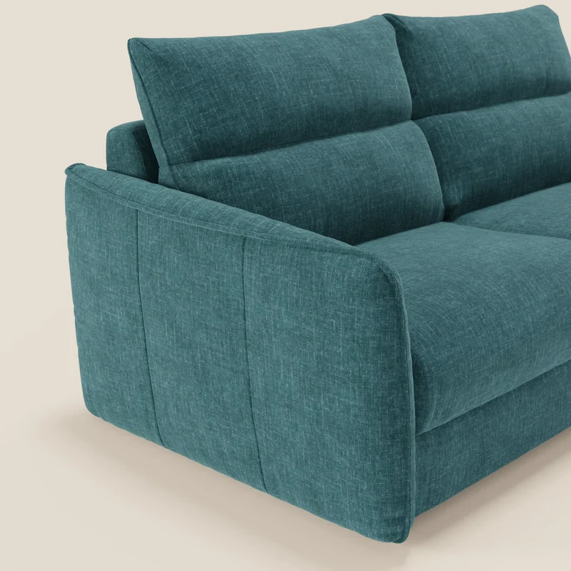Elios Canapé convertible avec coussins de dossier souples en tissu détachable T24 bleu canard
