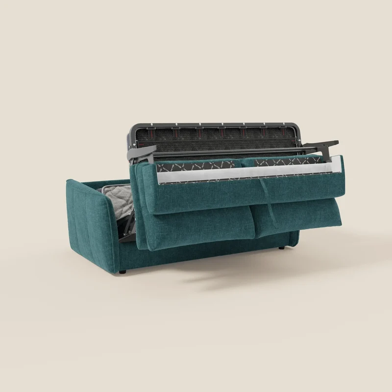 Elios Canapé convertible avec coussins de dossier souples en tissu détachable T24 bleu canard