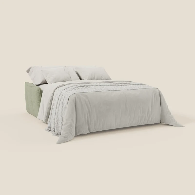 Elios Canapé convertible avec coussins de dossier souples en tissu détachable T24 vert sauge