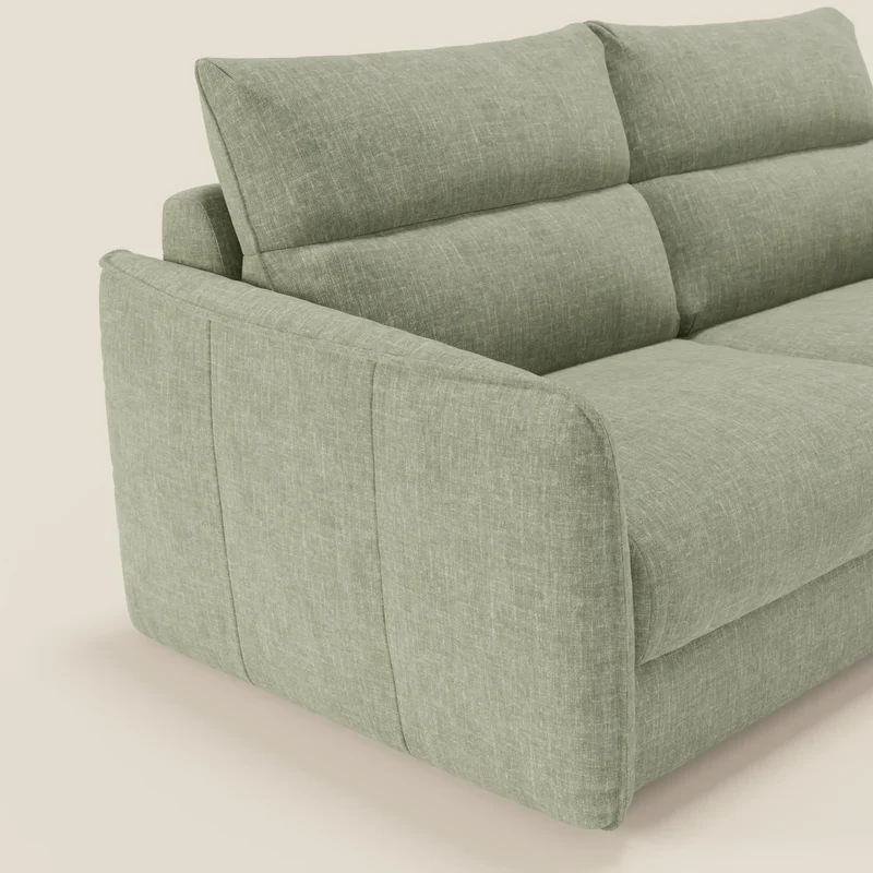 Elios Canapé convertible avec coussins de dossier souples en tissu détachable T24 vert sauge