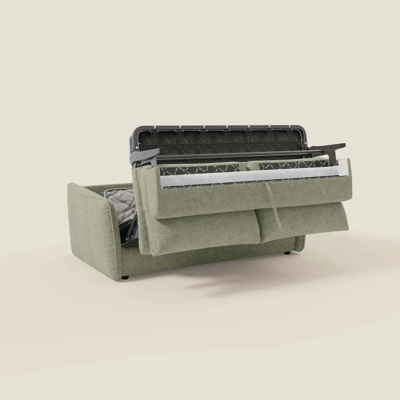Elios Canapé convertible avec coussins de dossier souples en tissu détachable T24 vert sauge