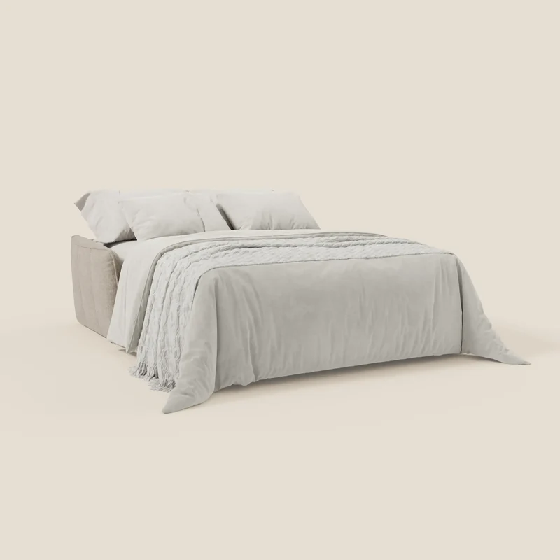Elios Canapé convertible avec coussins de dossier souples en tissu détachable T24 lin clair