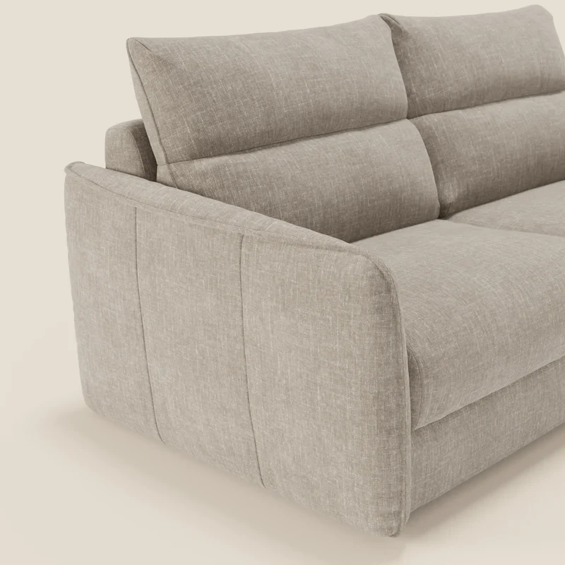 Elios Canapé convertible avec coussins de dossier souples en tissu détachable T24 lin clair