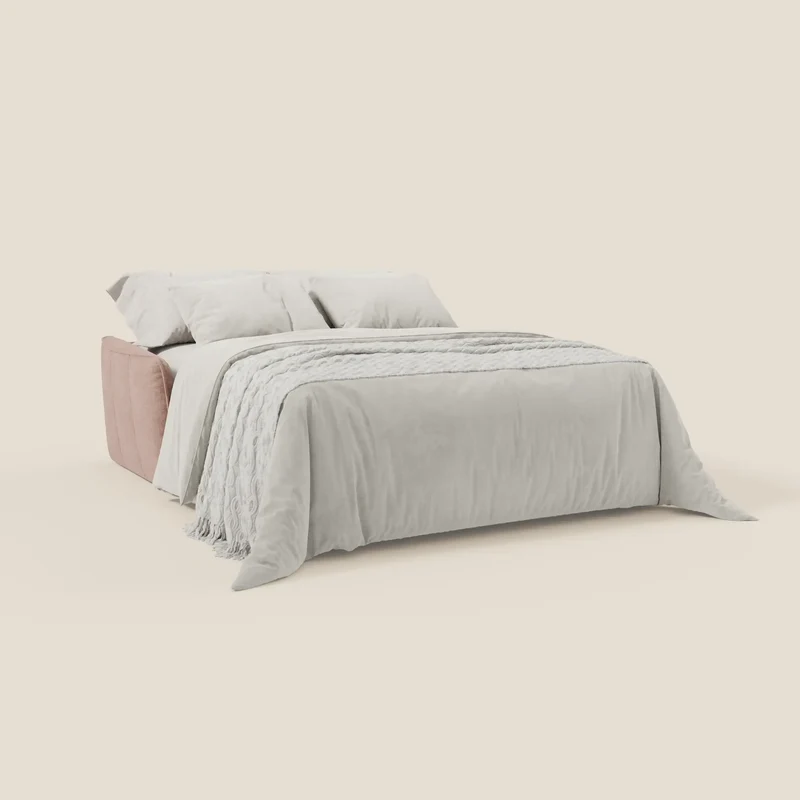 Elios Canapé convertible avec coussins de dossier souples en tissu détachable T24 rose poudré