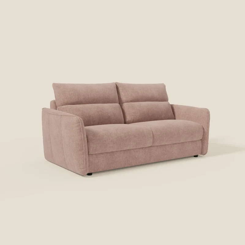 Elios Canapé convertible avec coussins de dossier souples en tissu détachable T24 rose poudré