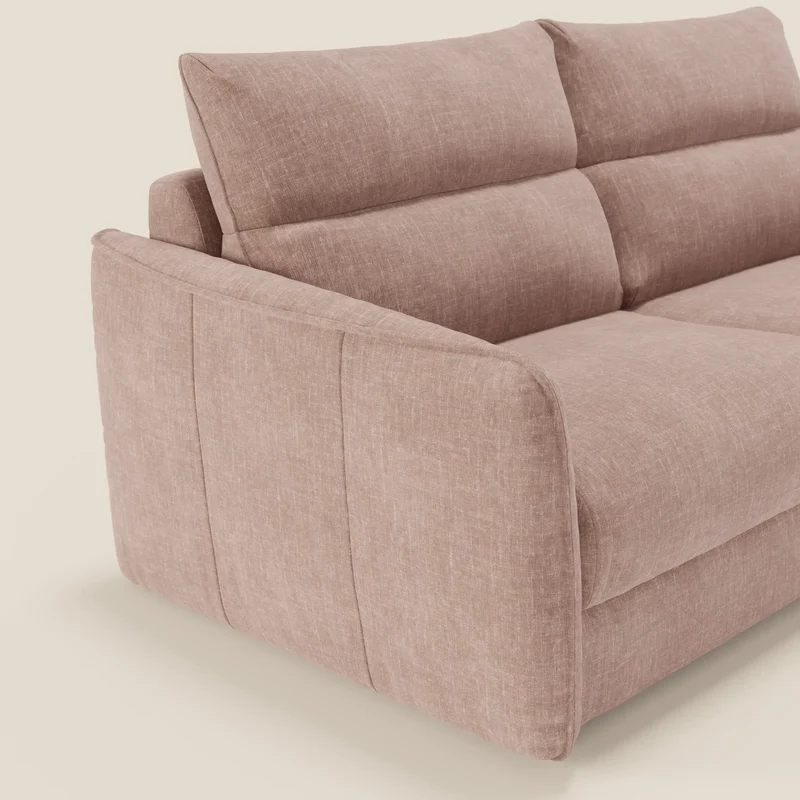 Elios Canapé convertible avec coussins de dossier souples en tissu détachable T24 rose poudré