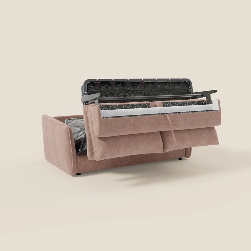 Elios Canapé convertible avec coussins de dossier souples en tissu détachable T24 rose poudré