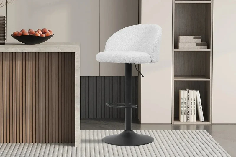Tabourets de Bar AYDA en Tissu Bouclé Blanc - 49 x 46 cm