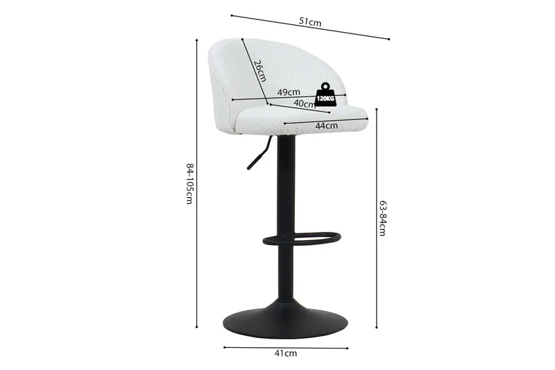 Tabourets de Bar AYDA en Tissu Bouclé Blanc - 49 x 46 cm