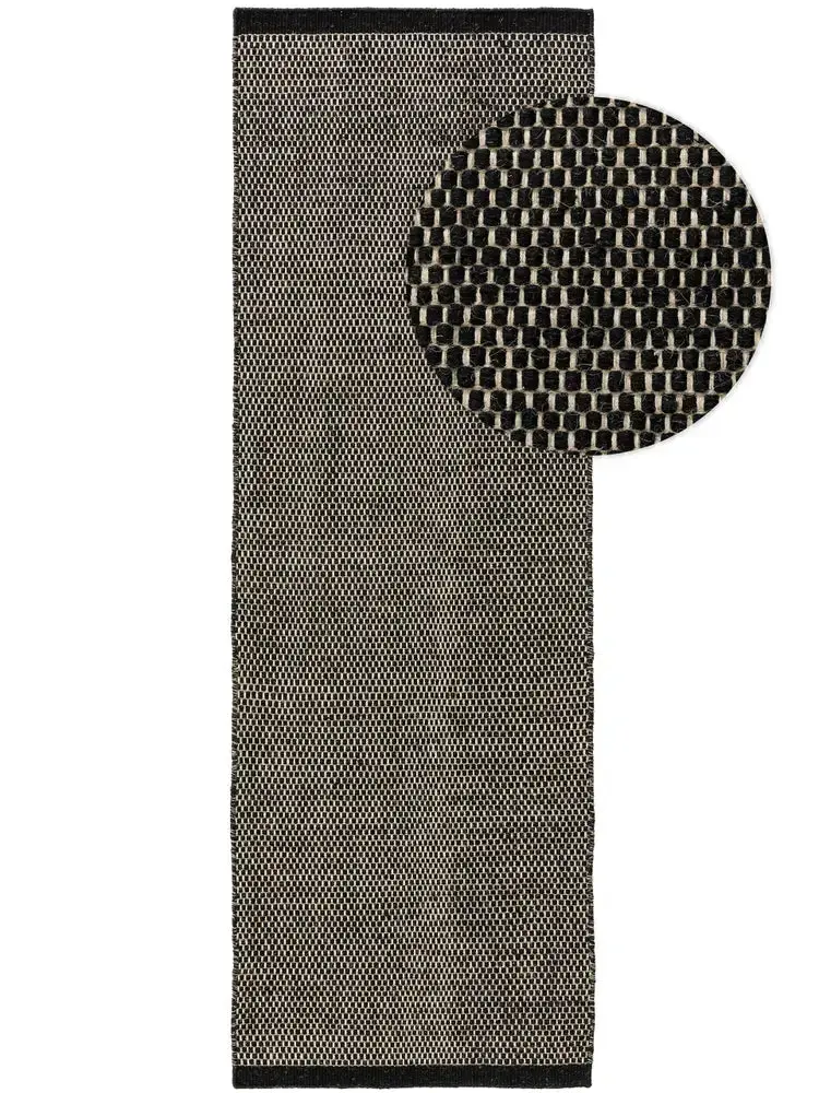 Tapis de Couloir en Laine fait main ROCCO Noir et Blanc