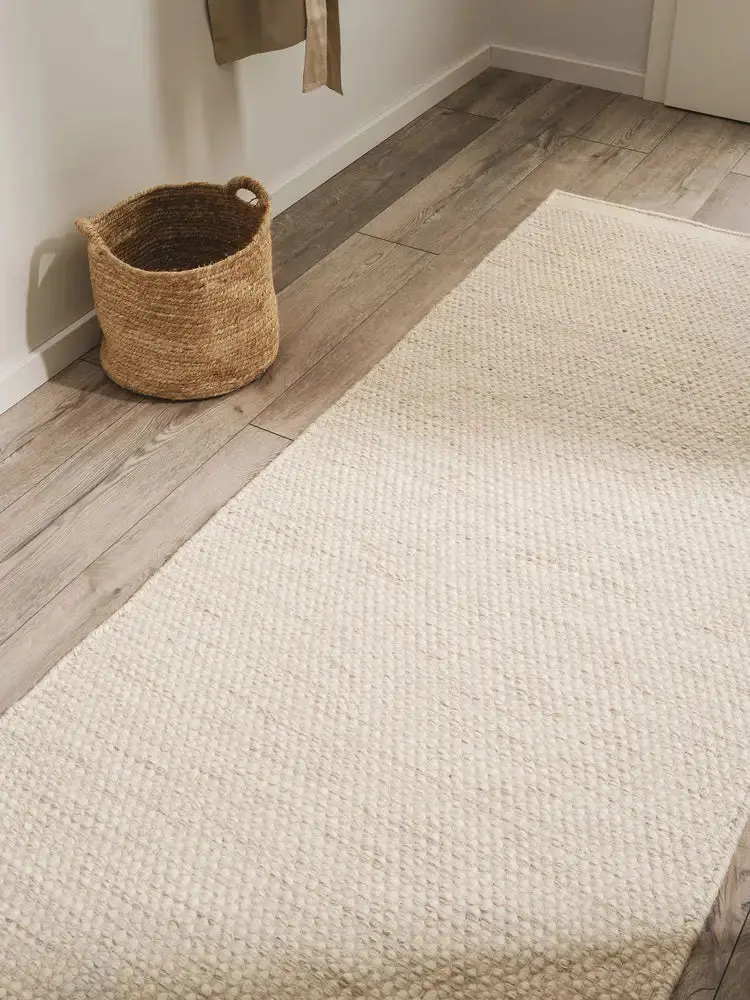 Tapis de Couloir en Laine fait main ROCCO Crème