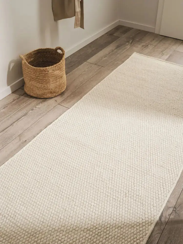 Tapis de Couloir en Laine fait main ROCCO Blanc