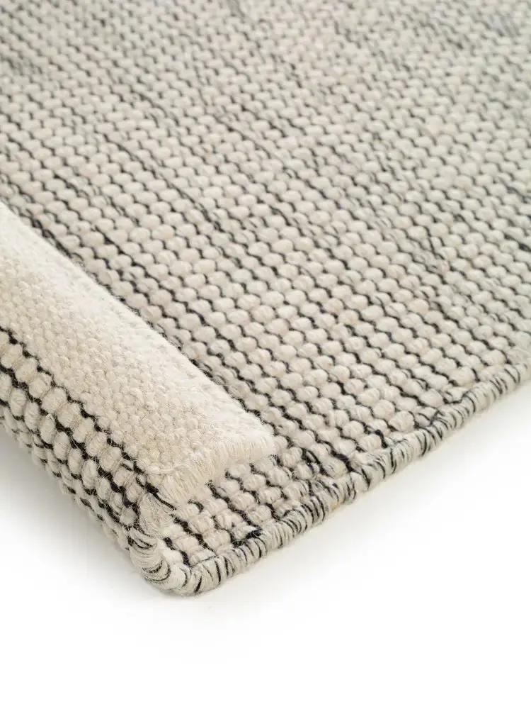 Tapis de Couloir en Laine fait main ROCCO Beige et noir