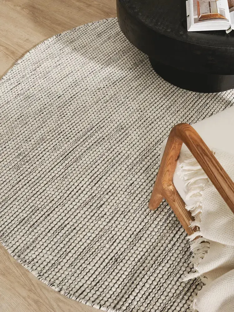 Tapis Rond en Laine fait main ROCCO Beige et noir
