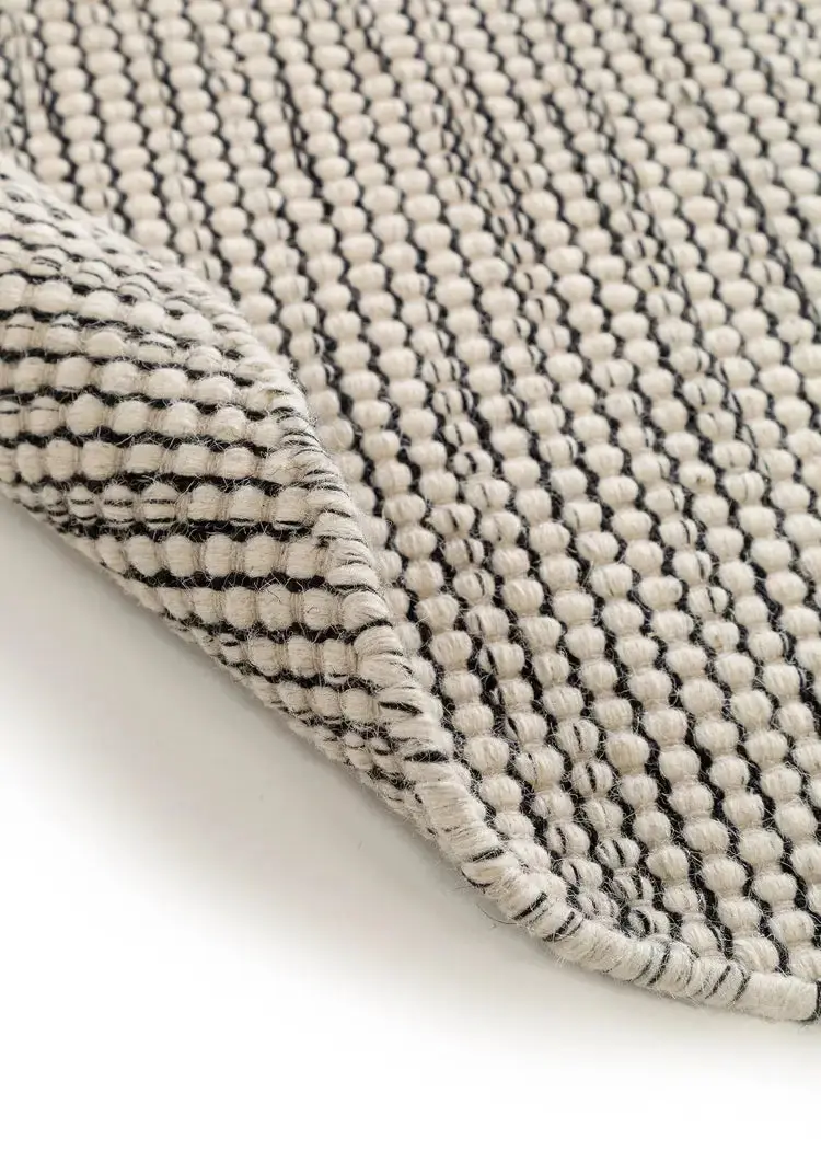 Tapis Rond en Laine fait main ROCCO Beige et noir