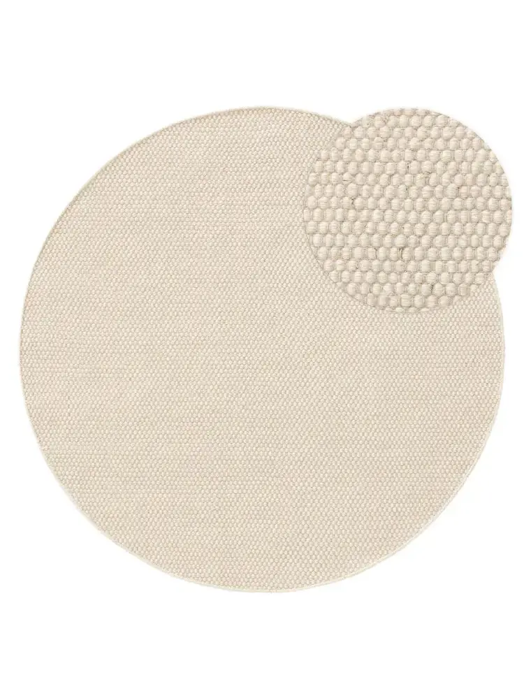 Tapis Rond en Laine fait main ROCCO Blanc Crème