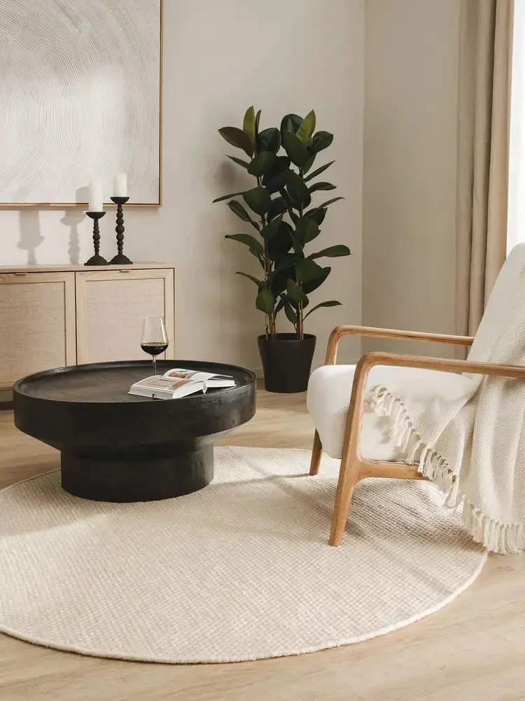Tapis Rond en Laine fait main ROCCO Blanc Crème