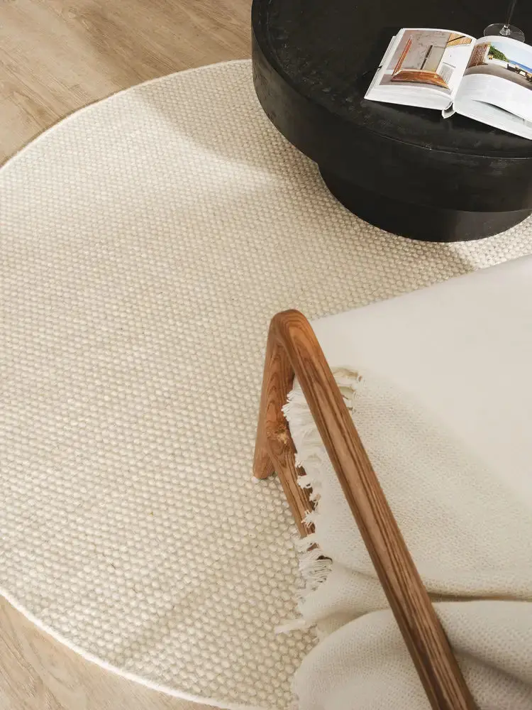 Tapis Rond en Laine fait main ROCCO Blanc Crème
