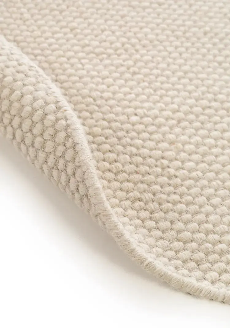 Tapis Rond en Laine fait main ROCCO Blanc Crème