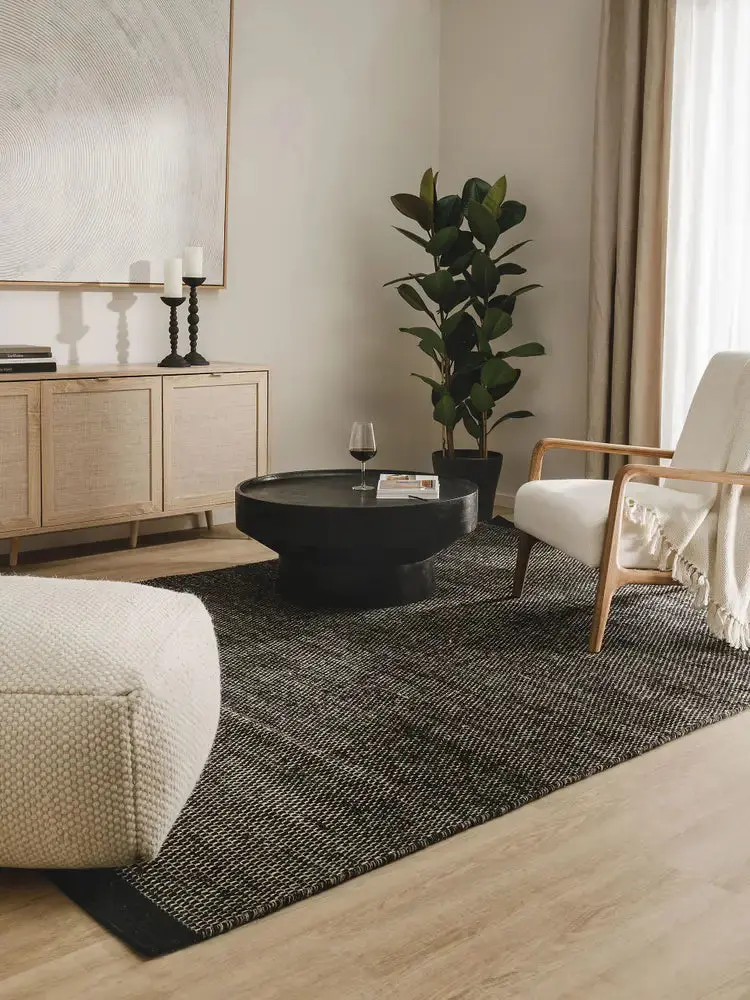 Tapis en Laine fait main ROCCO Noir et Blanc