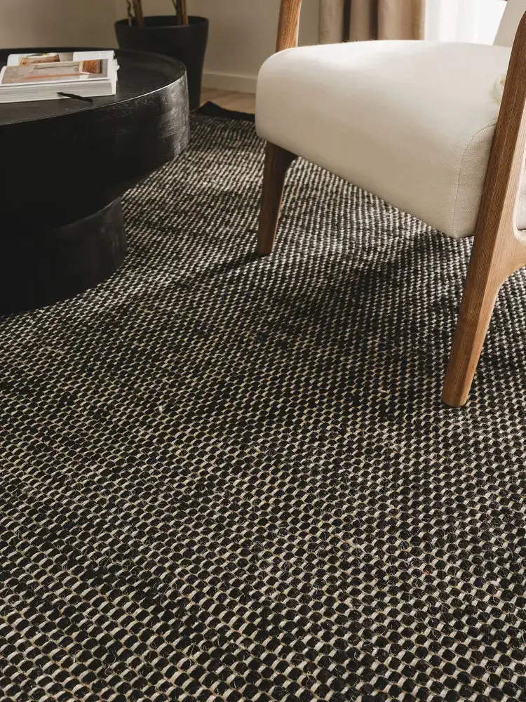 Tapis en Laine fait main ROCCO Noir et Blanc